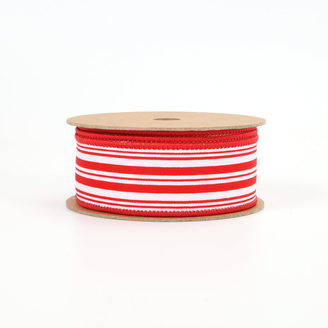 1 1/2" Wired Ribbon | "Striped" Red/White | 10 Yard Roll