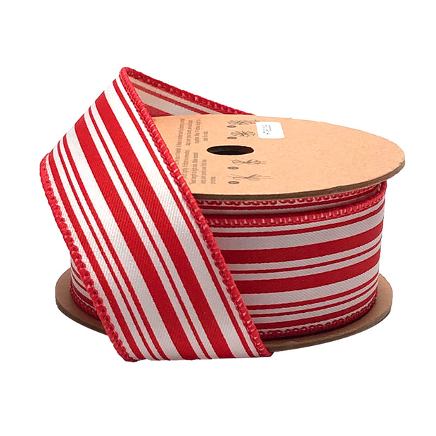 1 1/2" Wired Ribbon | "Striped" Red/White | 10 Yard Roll