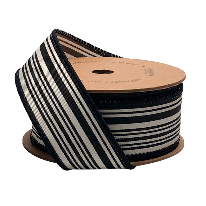 1 1/2" Wired Ribbon | "Striped" Black/White | 10 Yard Roll