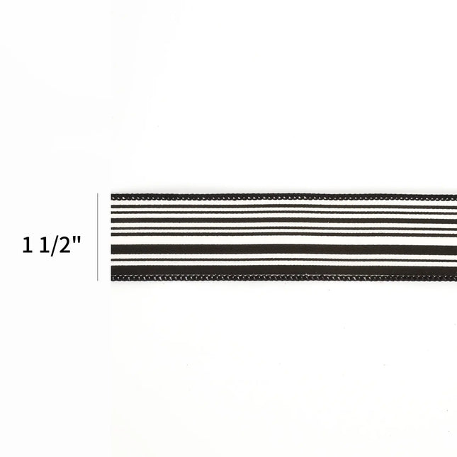 1 1/2" Wired Ribbon | "Striped" Black/White | 10 Yard Roll LaRibbons and Crafts