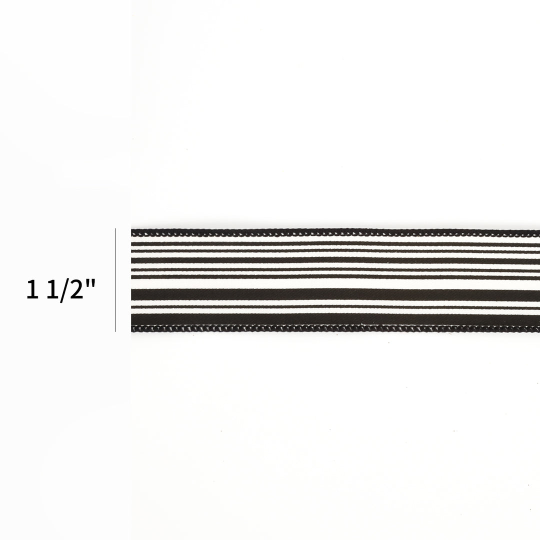 1 1/2" Wired Ribbon | "Striped" Black/White | 10 Yard Roll