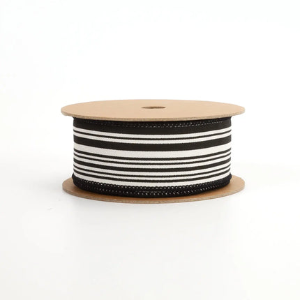 1 1/2" Wired Ribbon | "Striped" Black/White | 10 Yard Roll LaRibbons and Crafts