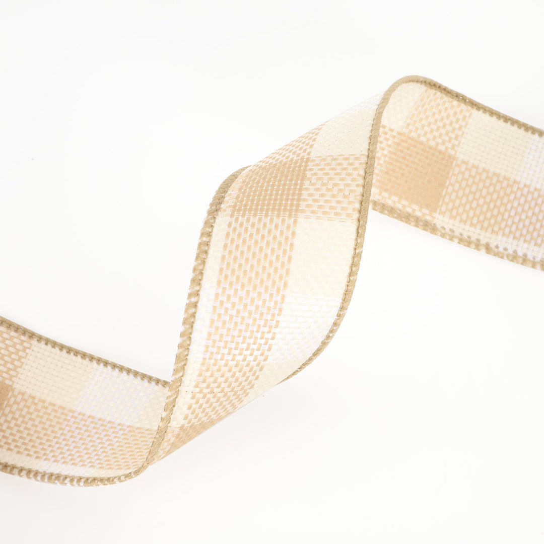 1 1/2" Wired Ribbon | "Check" Natural/White | 10 Yard Roll