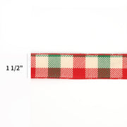 1 1/2" Wired Ribbon | "Check" White/Red/Green | 10 Yard Roll