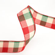 1 1/2" Wired Ribbon | "Check" White/Red/Green | 10 Yard Roll