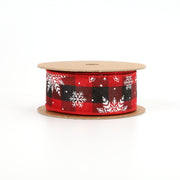 1 1/2" Wired Ribbon | "Check Snowflake" Black/Red/White | 10 Yard Roll