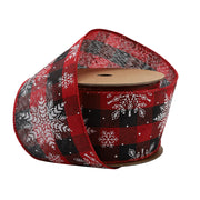 2 1/2" Wired Ribbon | "Check Snowflake" Black/Red/White | 10 Yard Roll