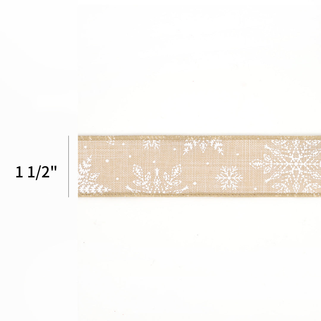 1 1/2" Wired Ribbon | "Snowflake" Natural/White | 10 Yard Roll