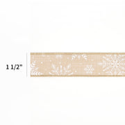 1 1/2" Wired Ribbon | "Snowflake" Natural/White | 10 Yard Roll