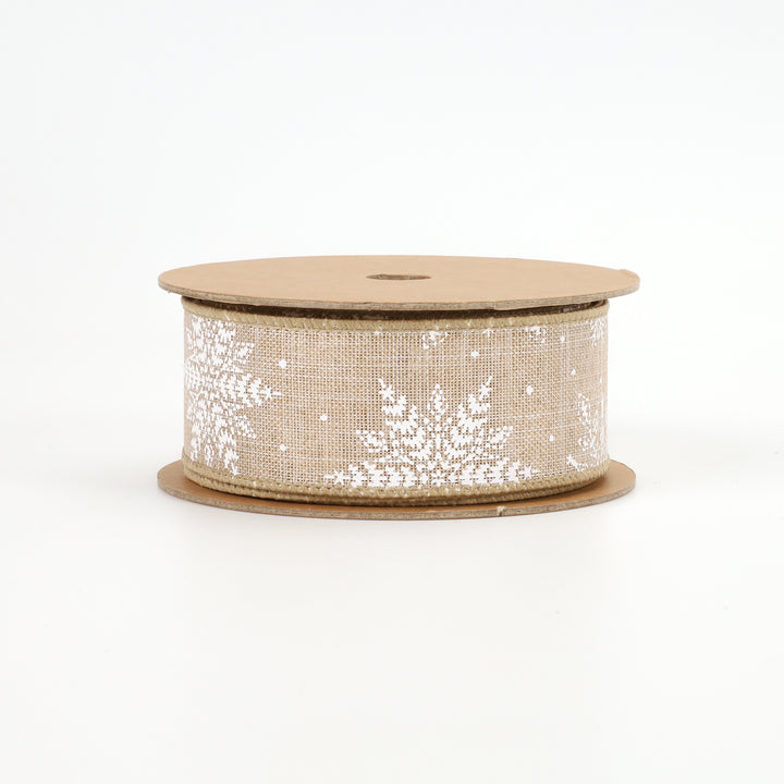 1 1/2" Wired Ribbon | "Snowflake" Natural/White | 10 Yard Roll