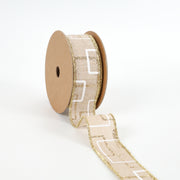 1 1/2" Wired Ribbon | "Glitter Geometric" Natural/Gold/White | 10 Yard Roll