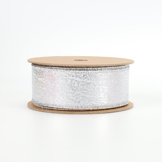 1 1/2" Wired Ribbon | "Faux Leather" Silver | 10 Yard Roll