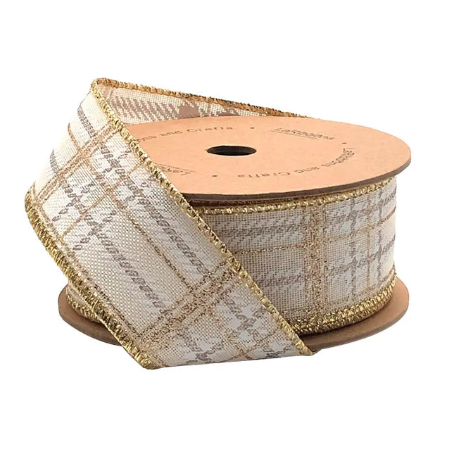 1 1/2" Wired Ribbon | "Metallic Check" White/Multi | 10 Yard Roll LaRibbons and Crafts