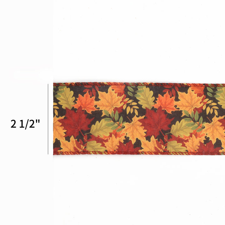 2 1/2" Wired Ribbon | "Maple Leaf" Black/Multi | 10 Yard Roll - 35% OFF