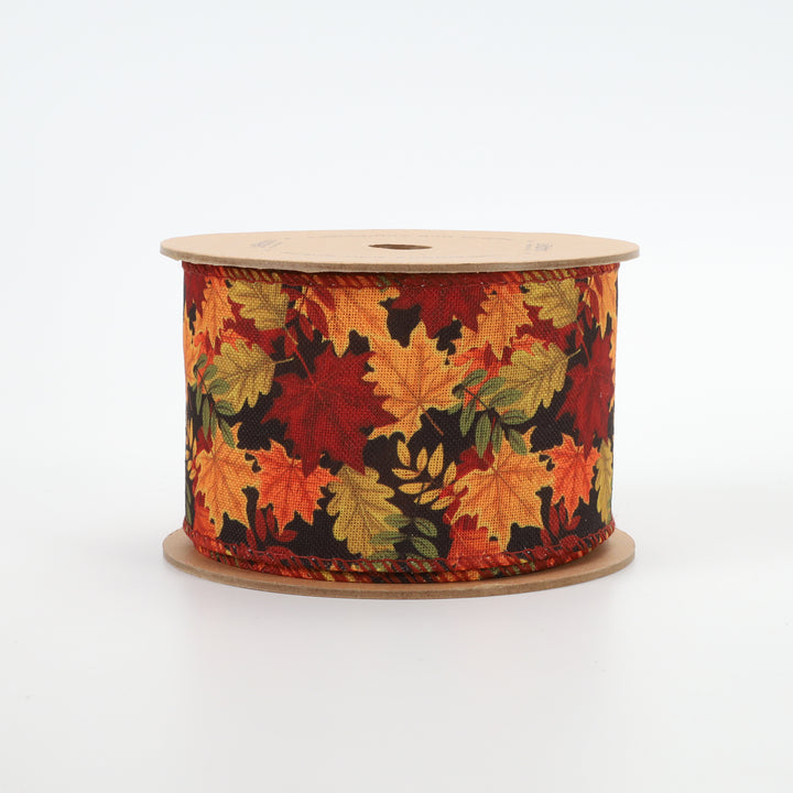 2 1/2" Wired Ribbon | "Maple Leaf" Black/Multi | 10 Yard Roll - 35% OFF