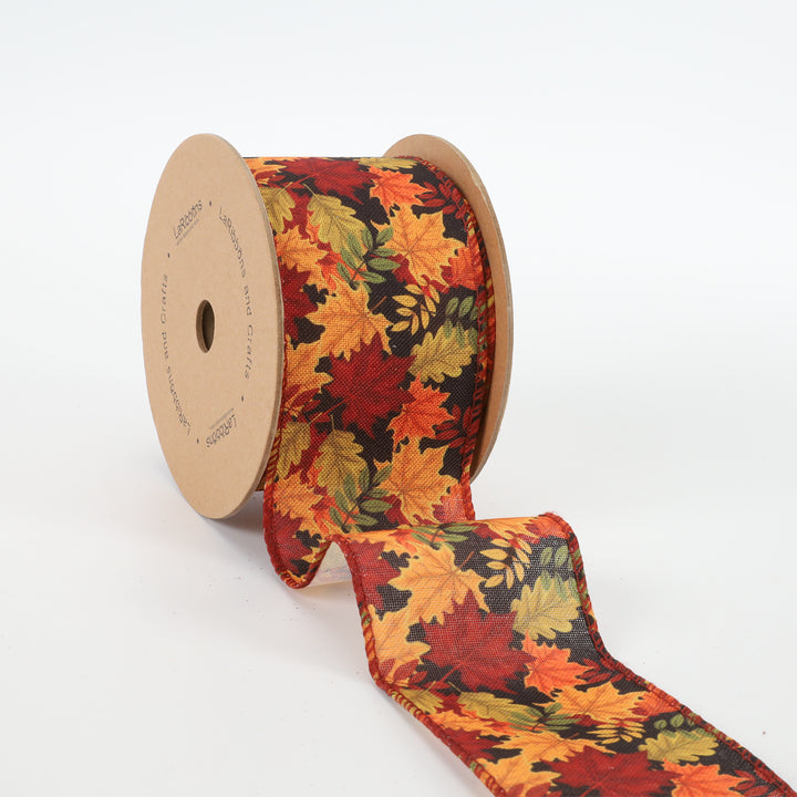 2 1/2" Wired Ribbon | "Maple Leaf" Black/Multi | 10 Yard Roll - 35% OFF