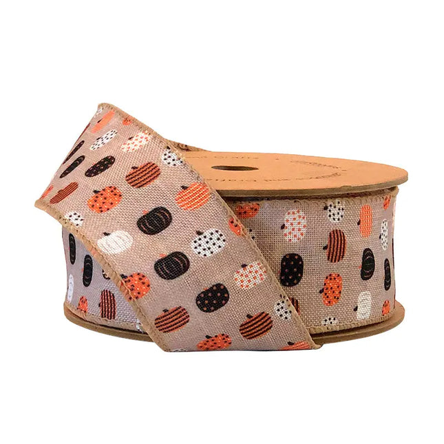 1 1/2" Holiday Wired Ribbon | "Pumpkin" Natural/Brown/Multi | 10 Yard Roll LaRibbons and Crafts