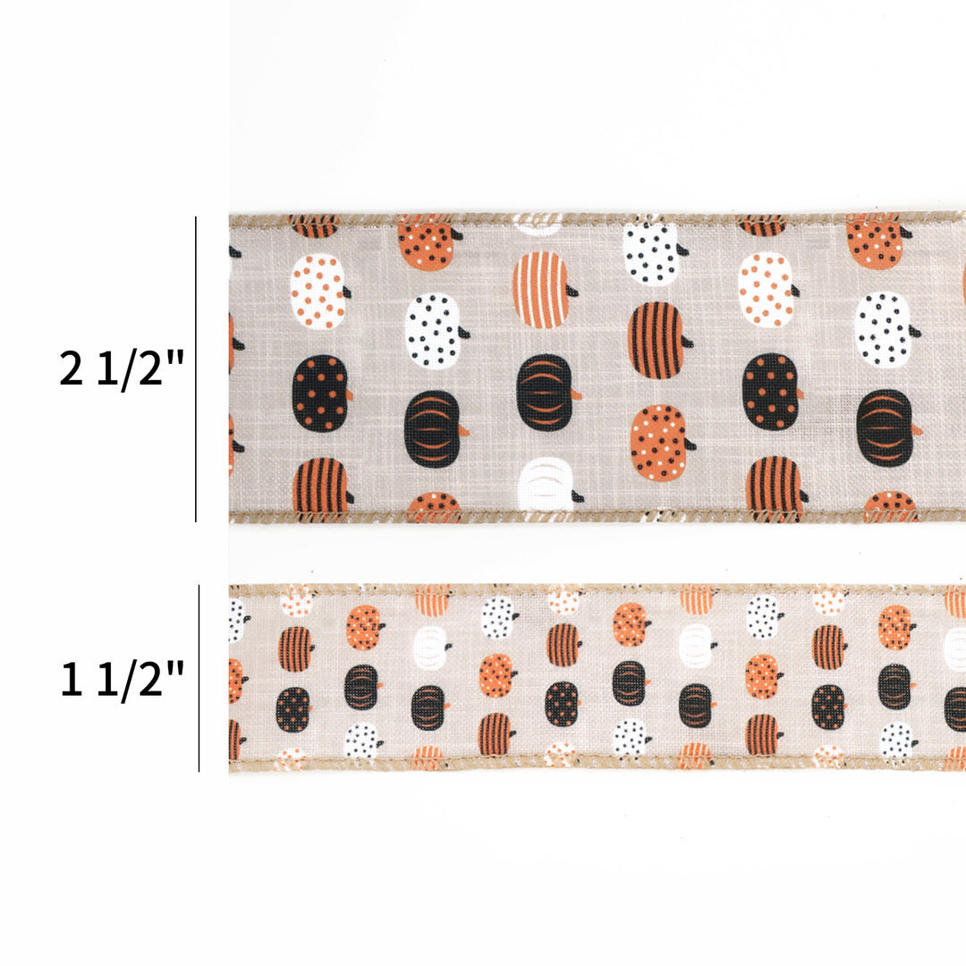 1 1/2" Holiday Wired Ribbon | "Pumpkin" Natural/Brown/Multi | 10 Yard Roll - 35% OFF