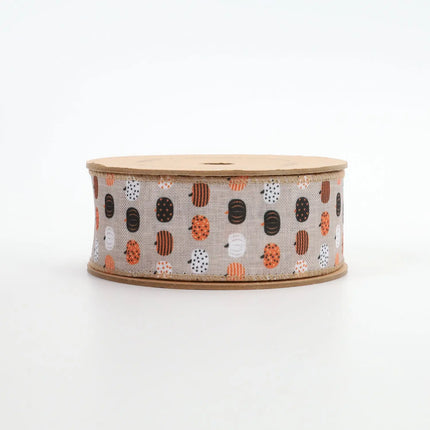 1 1/2" Holiday Wired Ribbon | "Pumpkin" Natural/Brown/Multi | 10 Yard Roll LaRibbons and Crafts