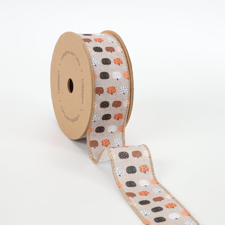 1 1/2" Holiday Wired Ribbon | "Pumpkin" Natural/Brown/Multi | 10 Yard Roll - 35% OFF