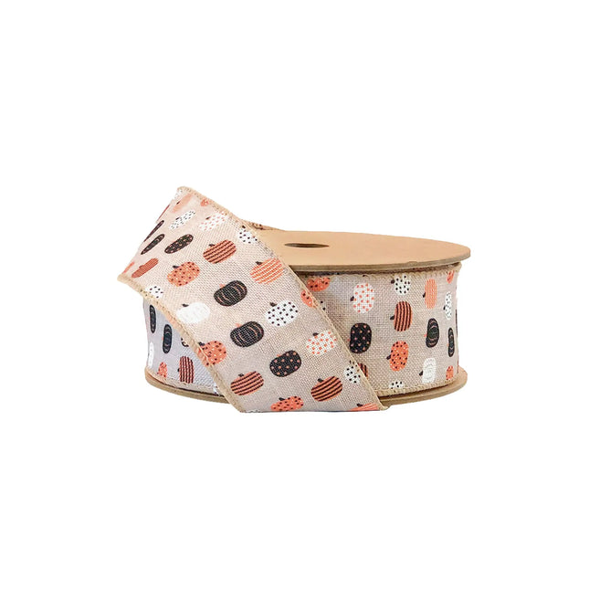 1 1/2" Holiday Wired Ribbon | "Pumpkin" Natural/Brown/Multi | 10 Yard Roll LaRibbons and Crafts
