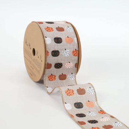 2 1/2" Wired Ribbon | "Multi Pumpkin" Natural/Brown Multi | 10 Yard Roll LaRibbons and Crafts