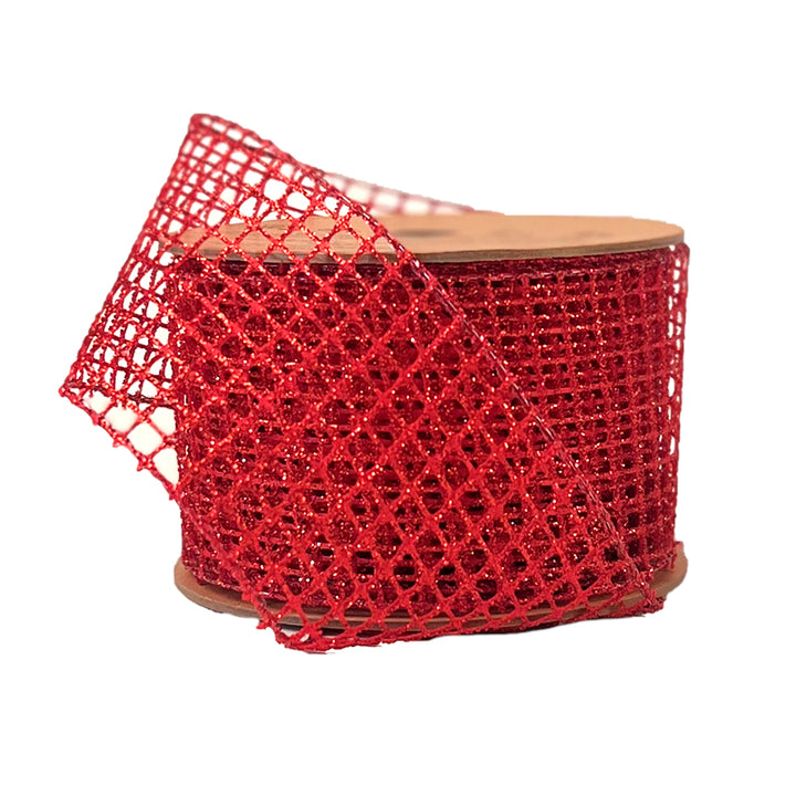 2 1/2" Wired Ribbon | "Netting" Red | 10 Yard Roll - 35% OFF