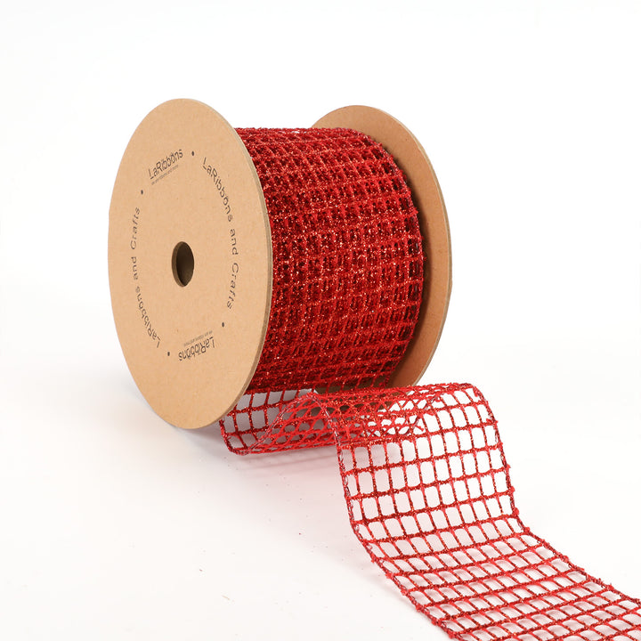 2 1/2" Wired Ribbon | "Netting" Red | 10 Yard Roll - 35% OFF