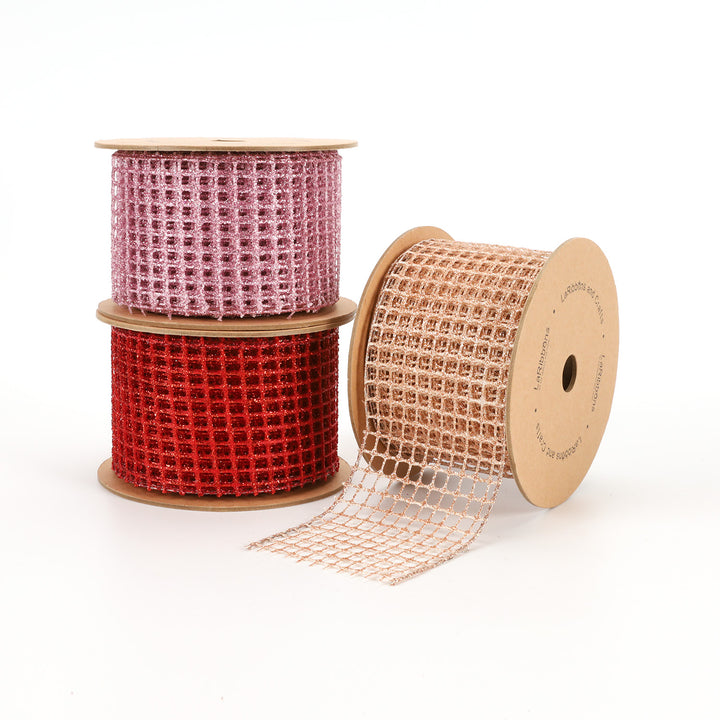 2 1/2" Wired Ribbon | "Netting" Red | 10 Yard Roll - 35% OFF