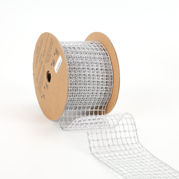 2 1/2" Wired Ribbon | "Netting" Silver | 10 Yard Roll