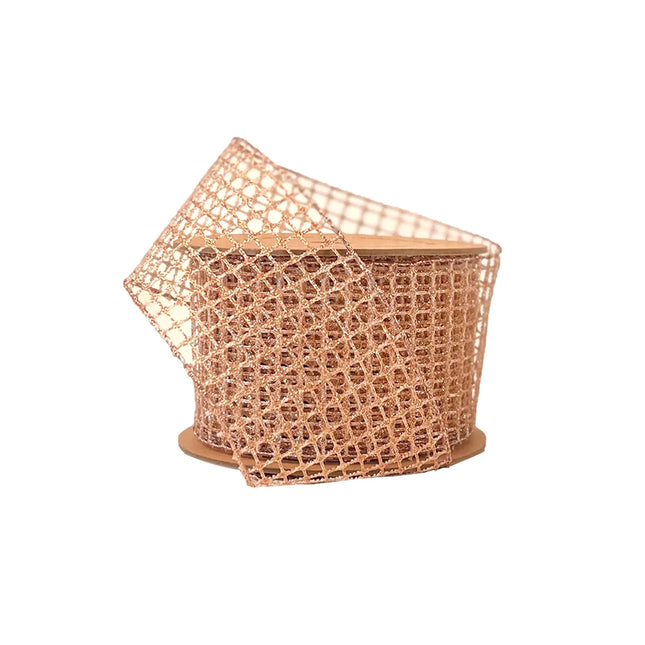 2 1/2" Wired Ribbon | "Netting" Beige | 10 Yard Roll LaRibbons and Crafts