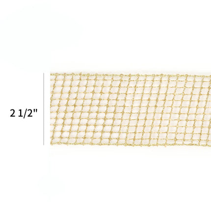 2 1/2" Wired Ribbon | "Netting" Gold | 10 Yard Roll