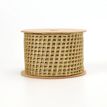2 1/2" Wired Ribbon | "Netting" Gold | 10 Yard Roll