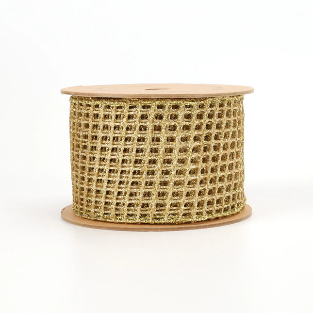 2 1/2" Wired Ribbon | "Netting" Gold | 10 Yard Roll