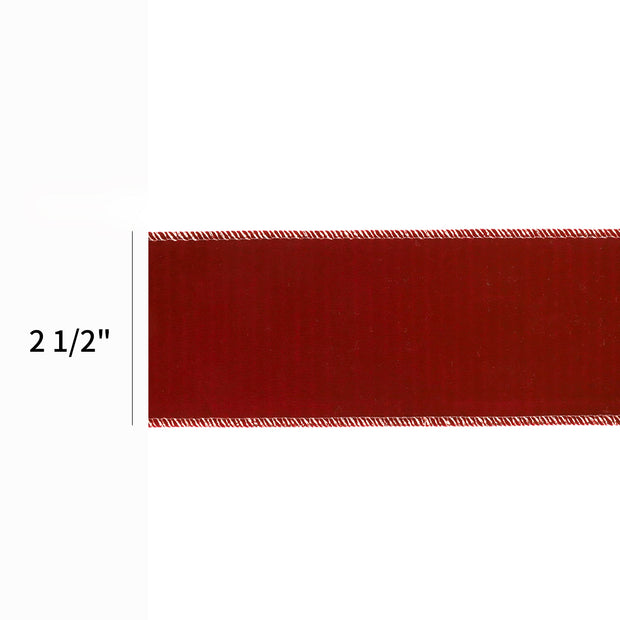 2 1/2" Reversible Flat Velvet/Lurex Wired Ribbon | Cranberry/Green