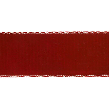  Rich red velvet ribbon with detailed stitching, vibrant hue, premium fabric for festive crafting.