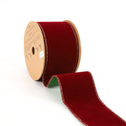 2 1/2" Reversible Flat Velvet/Lurex Wired Ribbon | Cranberry/Green