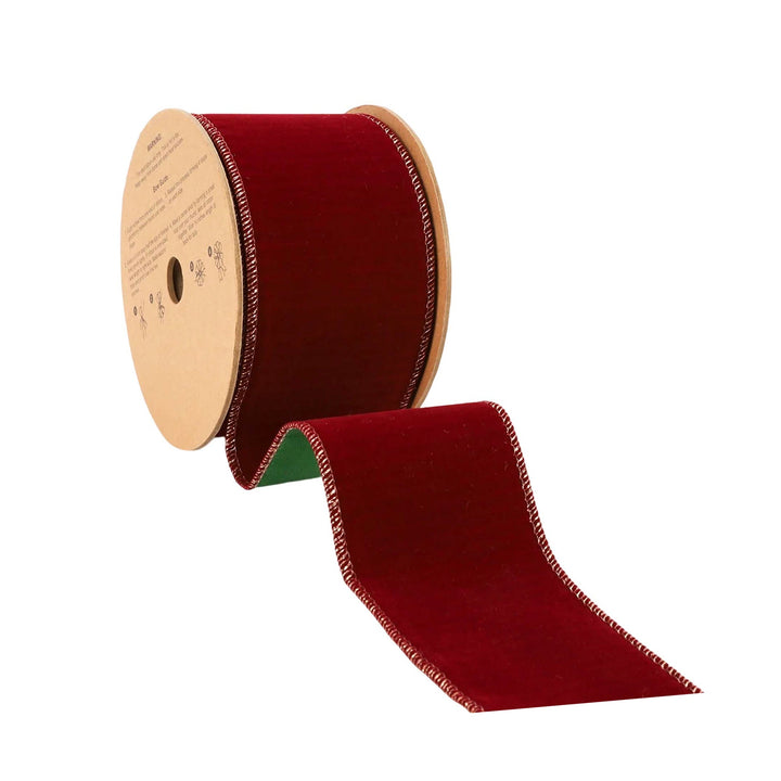 2 1/2" Reversible Flat Velvet/Lurex Wired Ribbon | Cranberry/Green LaRibbons and Crafts