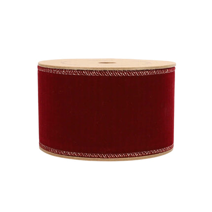 2 1/2" Reversible Flat Velvet/Lurex Wired Ribbon | Cranberry/Green LaRibbons and Crafts