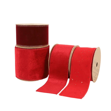 2 1/2" Reversible Flat Velvet/Lurex Wired Ribbon | Cranberry/Green LaRibbons and Crafts