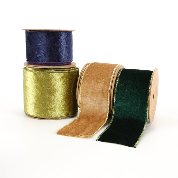 2 1/2" Reversible Velvet/Lurex Wired Ribbon | Green/Green | 10