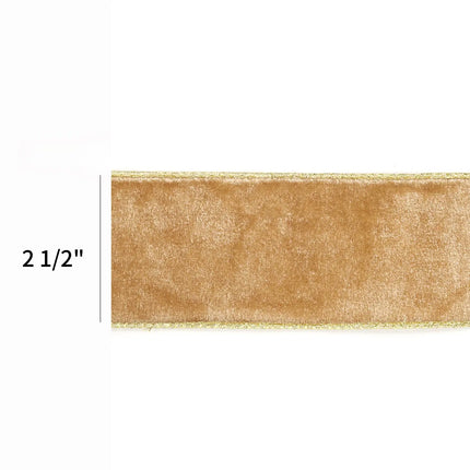 2 1/2" Velvet Wired Ribbon | Gold | 10 Yard Roll