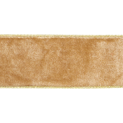 Festive reversible velvet wired ribbon – gold with metallic accents, perfect for holiday decorations.