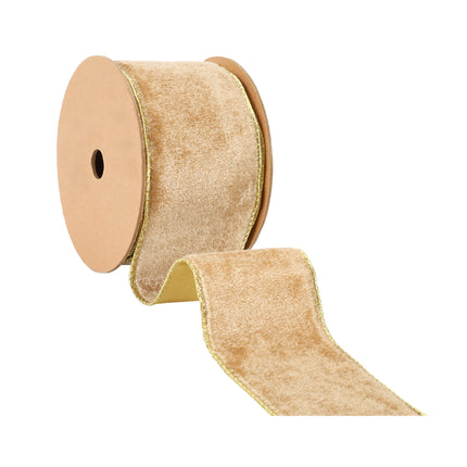 Gold reversible velvet wired ribbon , great for creating elegant Christmas bows and gift accents.