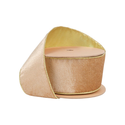 Christmas reversible velvet wired ribbon: gold design, ideal for seasonal decor, gift styling, and creative projects.