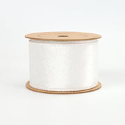 2 1/2" Reversible Velvet/Lurex Wired Ribbon | White/Silver