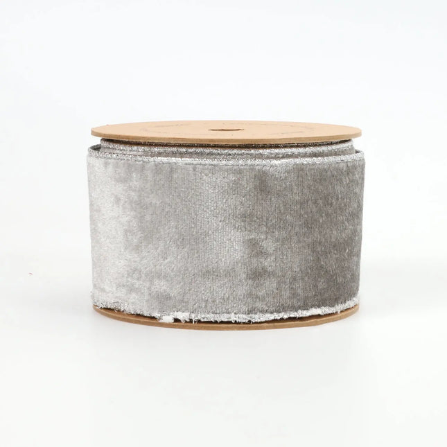 2 1/2" Velvet Wired Ribbon | Silver/Silver | 10 Yard Roll LaRibbons and Crafts