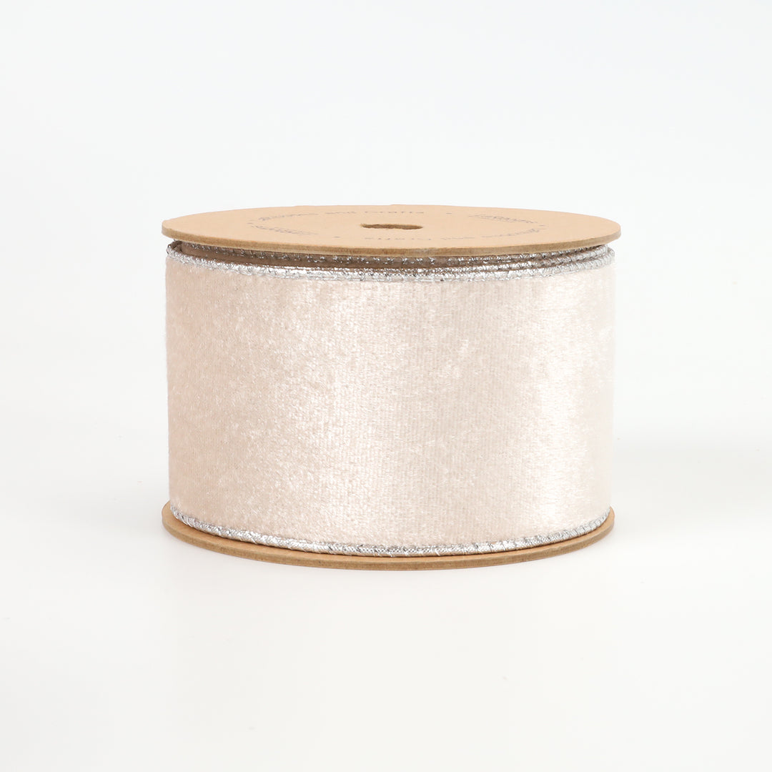 2 1/2"Reversible Velvet/Lurex Wired Ribbon | Champagne/Silver