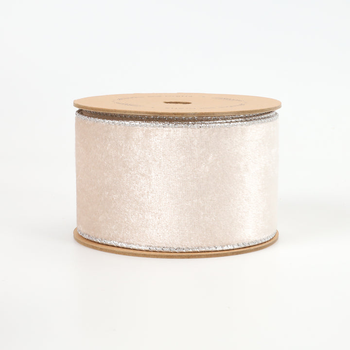 2 1/2"Reversible Velvet/Lurex Wired Ribbon | Champagne/Silver