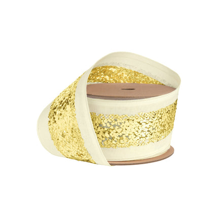 2 1/2" Wired Ribbon | "Metallic Striped" Ivory/Gold | 10 Yard Roll LaRibbons and Crafts